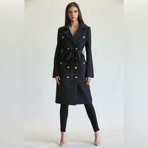 Nely Double Breasted Trench Coat In Black - size large